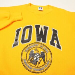 Vintage University of Iowa Sweatshirt Men Extra Large Yellow Seal Russell 80's